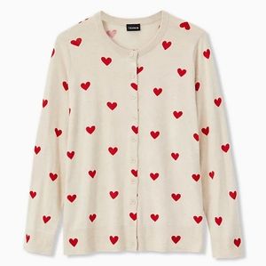 Torrid, Oatmeal & Red Hearts, Cotton Sweater Cardigan - sz 2X / 18